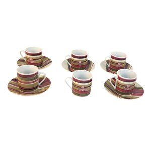 Juan Valdez Cafe Espresso Cup and Saucer Set Ceramic Multicolor Striped Coffee C